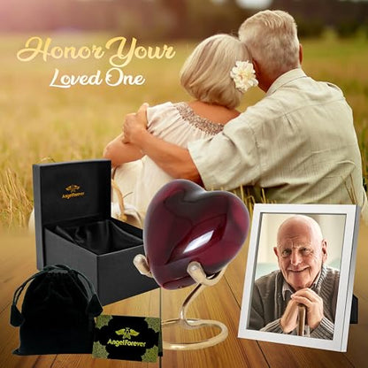 Heart Urn with Stand & Box Keepsake Urn for Human Ashes Mini Cremation Urn for Men & Women (Burgundy) - color: Burgundy