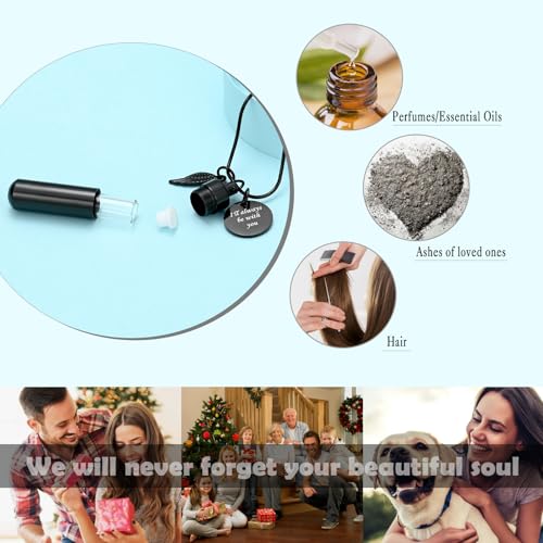 Cylinder Urn Necklace for Ashes with Glass Vials Cremation Jewelry Stainless Steel Ash Holder Keepsake Memorial Jewelry with Fill Tool - color: Black-B