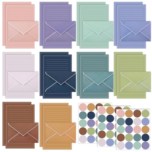 Taobary 160 Pack Stationery Paper Set,5.5 X 8.25 Inch,Morandi Color | stationery paper and envelopes set,50 Double Sided Stationery Writing Papers 50 Matching Envelopes 60 Round Dot Sticker - color: Morandi Color, size: 5.5 x 8.25 Inch