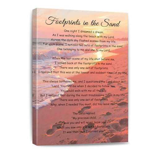 Footprints In The Sand Wall Art Religious Poem Poster Jesus Christian Print Retro Canvas Motivational Quotes Painting Pictures Home Decor Framed 8 * 12 Inch - color: Footprints In The Sand, size: 12"L x 8"W