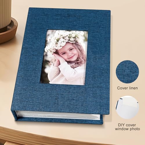 Photo Album 4x6 100 Pockets, Linen Cover Top Loader Vertical, Slip-in Picture Blue Pockets Albums for Wedding, Family, Anniversary, Baby, Vacation - color: Blue, size: 100 Pockets