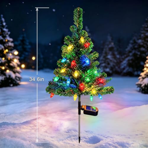 Windpnn 2Pack Solar Christmas Tree Lights Outdoor Decorations, with 40 Strawberry Lights Waterproof Pathway Lights for Garden Patio Yard Cemetery Decor
