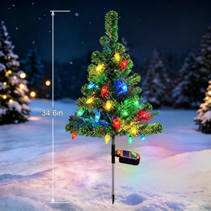 Windpnn 2Pack Solar Christmas Tree Lights Outdoor Decorations, with 40 Strawberry Lights Waterproof Pathway Lights for Garden Patio Yard Cemetery Decor