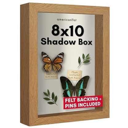 Americanflat 8x10 Shadow Box Frame with Shatter-Resistant Glass - Silhouette Collection - Large Shadow Box Display Case for Tabletop and Wall Display - Dark Oak with Soft Felt Back | Shatter-resistant glass, 1.5 inch interior depth, hangs vertical or hori