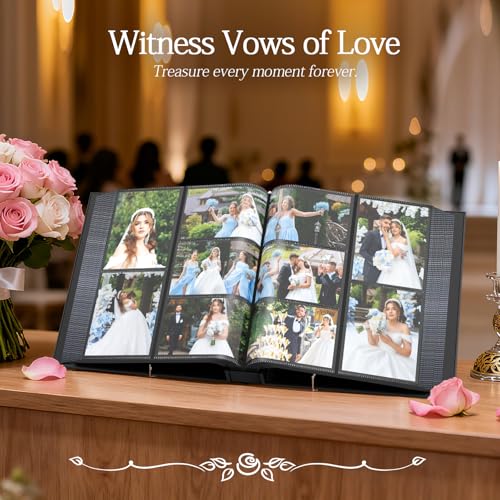 Wedding Photo Album 4x6 400 Pockets, Beige Linen Memory Book Gift - color: Black