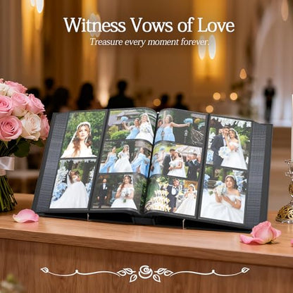 Wedding Photo Album 4x6 400 Pockets, Beige Linen Memory Book Gift - color: Black