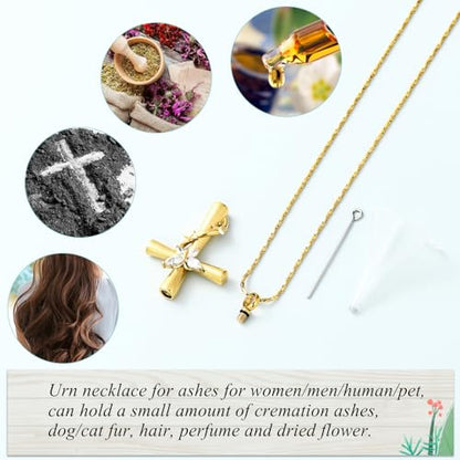 Imrsanl Cross with Butterfly Urn Necklaces for Ashes for Women - color: Gold White