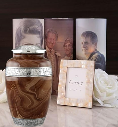 Wood Textured Urns for Human Ashes Adult Male and Female, Large Handcrafted Urn with Velvet Bag, Funeral Cremation Urns for Women and Men - (Brown, Large, Wood Finish) - color: Brown