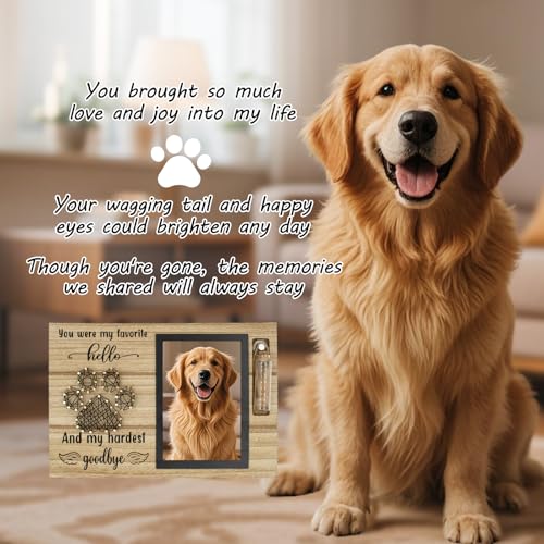 Dog Memorial Gifts for Loss of Dog, Picture Frame for 4.3x6.3in Photo with a Glass Bottle for Collect Hair, Loss of Dog Sympathy Gift - Cat Pet Bereavement Remembrance Picture Frame