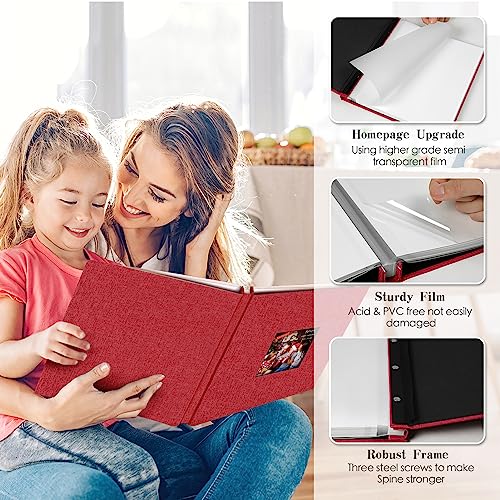 Spbapr Large Photo Album Self Adhesive 3x5 4x6 5x7 8x10 Pictures Magnetic Scrapbook 40 Blank Pages Linen Cover DIY Album with A Metal Pen Red - color: Red, size: 11''x10.6''40pages