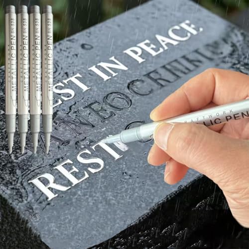 4Pcs Tombstone Marker Pens, Weatherproof Quick-Dry Oil-Based Fine Tip for Restoring Faded Inscriptions on Grave Stones and Granite Surfaces (silvery) - color: silvery
