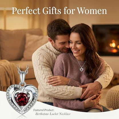 Locket Heart Necklace that Holds Pictures Photo Lockets Birthstone Pendant Anniversary Memorial Jewelry Gifts for Women - color: 01-January-Silver-Heart Locket