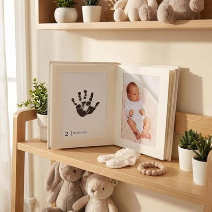 15 Pack Little Lullaby Inkless Milestone Cards Baby Hand and Footprint Kit 12 Months Newborn Memory Book Keepsake Ink Pad for Handprints Footprints (Deluxe Photo Album Set) - style: Deluxe Photo Album Set