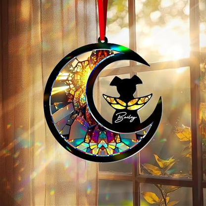 Dog Memorial Suncatcher – DIY Dog Angel Memorial Acrylic and Wood Ornament – Personalized Pet Loss Window Hanging – Sympathy Gift for Pet Lovers, Loss of Remembrance Gift, Wings on Moon