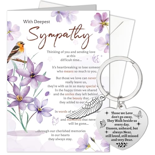 HOWAF Sympathy Card Greeting Cards, Sympathy Cards Thinking of You Cards, Sympathy Gifts, Bereavement Gifts, in Memory of Loved One Gifts, Condolences Card with Memorial Keyring for Memorial Gift