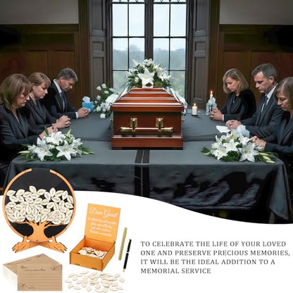 Engrowtic 164 Pcs Celebration of Life Guest Book for Memorial Service Share a Memory Cards Wooden Box Funeral Memory Pen Leaves for Funeral Guest Book Table Decor Sign(Tree of Life) - style: Tree of Life