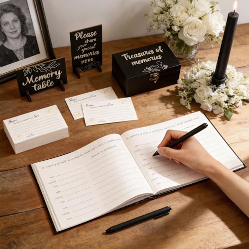 Celebration of Life Guest Book Funeral Memory Cards, Gold Leaf - style: Gold Leaf