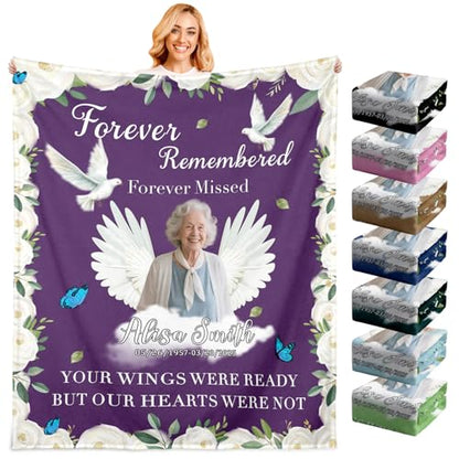 Personalized Sympathy Blanket Custom Memorial Blanket with Photos for Loss of Loved One in Loving Memory Bereavement Grief Gifts for Father Mother Husband Wife Friends (Style-4)