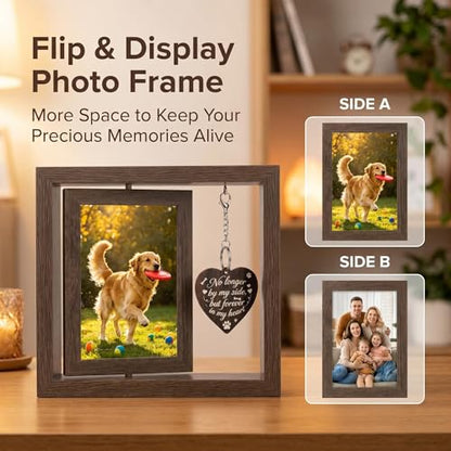 Dog Memorial Gifts for Loss of Dog - Brown 4x6 Rotating Wooden Picture Frame - Pet Memorial Gifts - Loss of Cat Sympathy Bereavement Remembrance Gift - color: Brown