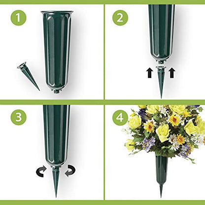 FloraCraft Plastic Cemetery Vase with Detachable Spike 3 Inch x 7 Inch Green