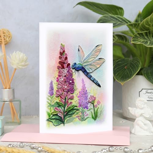 KingKraft Dragonfly Quilling Card, Birthday Card, Anniversary Card for Wife, Husband, Greeting Card for All Occasions, Mothers Day, Valentines Day Card, Thinking of You, Get Well Card - color: Dragonfly