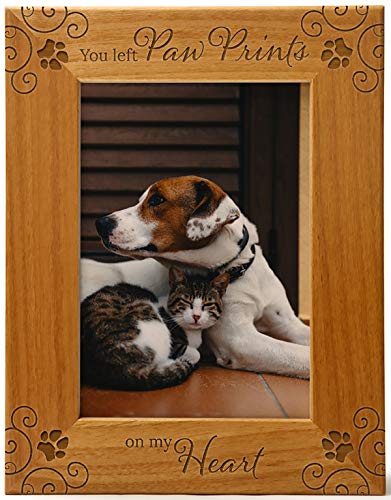 CEDAR CRATE MARKET You Left Paw Prints On My Heart, Pet Memorial Picture Frame Engraved Natural Wood Fits a 5x7 Vertical Portrait, Frame for Condolence for Animal Lovers to Keep Memories Alive - size: 5x7 Vertical