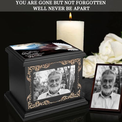 ADMLC Cremation Urns for Human Ashes Adult Up to 200 IBS with Photo Frame | 100% Wooden Handcrafted Memorial Keepsake Urn for Ashes,Funeral Burial Caskets Urn Suitable for Male Female Men Women Dad Mom