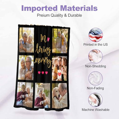 Personalized Memorial Photo Blankets,Blanket with Pictures Customized in Memory of Loved One Gifts - color: Color 24