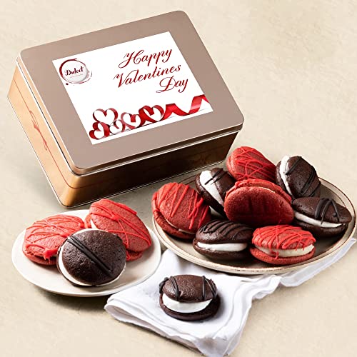 Dulcet Gift Baskets Chocolate and Red Velvet Whoopie Pie Tin Assortment, Cookie and Cream Snacks for a Holidays, Birthday, Sympathy, Get Well, & Family or Office Gatherings for Men & Women - color: Valentine's Day