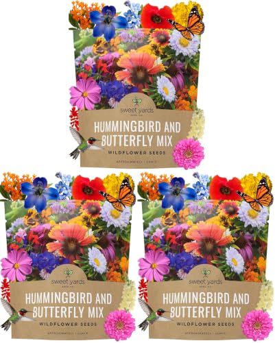 Wildflower Seeds Butterfly and Humming Bird Mix - Large 1 Ounce Packet 7,500+ Seeds - 23 Open Pollinated Annual and Perennial Species (Pack of 3) - size: 1 Ounce (Pack of 3)