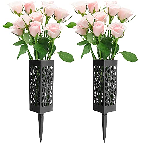 Wehhbtye 2 Pack 12 inch Memorial Cemetery Floral Holder Decoration-Plastic Floral Vase Cones with Long Spike Stake and Drainage Holes for Gravestone Grave Yard Ground Outdoor Flower Marker - color: 2pcs