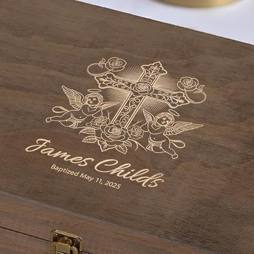 Personalized Baptism Keepsake Box, Christening & First Communion Gift | Add name & ceremony date. Holds baptism photos, rosary & candle. 12 designs, 4 sizes, 4 finishes & optional inside engraving. - style: 14. Baptism Designs 2