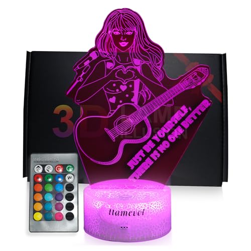 Girls Gift Night Light, Singer Meme Girl Birthday Gift Guitar, 3D Lamp Gifts Toys for Girls with Taylor Quotes Merch Remote RGB Color Changing, Gifts for Fans, Music Lover, Christmas Birthday Women - style: Meme