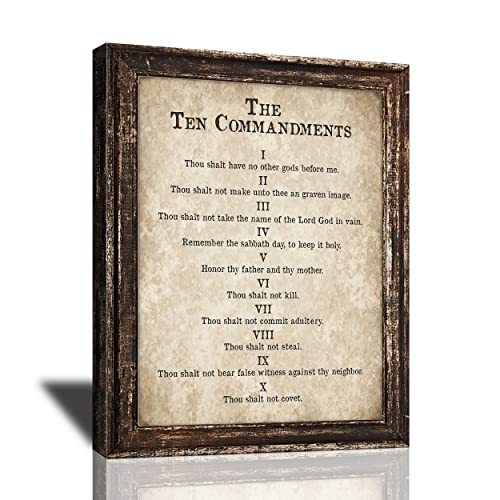 10 Commandments Wall Art Bible Verse Decor Vintage Christian Sign Christian Gifts Ten Commandments Canvas Prints Retro Religious Poster Scripture Artwork for Office Living Room Bedroom Church 20"x16" - color: Ten Commandments Printable, size: 20"L x 16"W