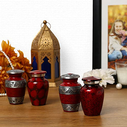 Small Urns for Human Ashes of Adult Male Female | Set of 4 Red Keepsake Vials for Funeral Remains with A Paper Funnel 4 Velvet Bags and A Beautiful Gift Box | Keepsakes and Urns - color: Red