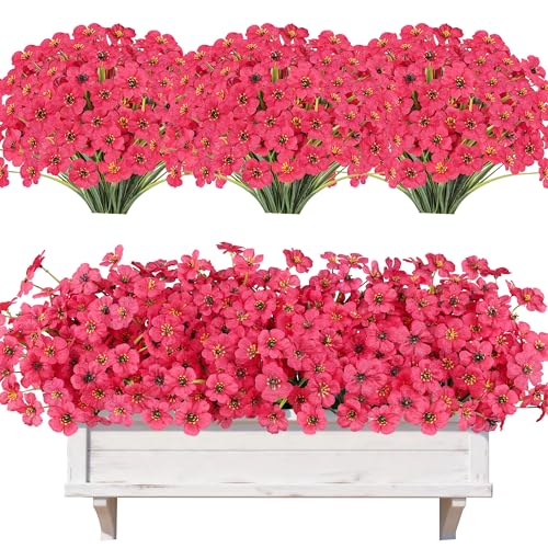 AmyHomie 20 PCS Artificial Flowers for Outdoors, UV Resistant Fake Plants | Garden, Patio, Porch, Window Box, Hanging Flowers Planters; No Fade, Long Lasting, Maintenance Free Indoor Fall Decor - color: Fuchsia, size: 20