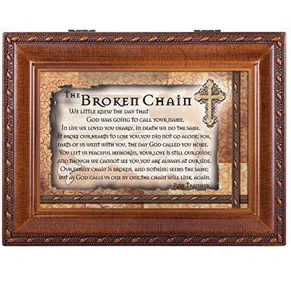 Cottage Garden Broken Chain Inspirational Woodgrain Rope Trim Music Box Plays Amazing Grace