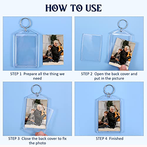 Hicarer Acrylic Photo Insert Keychain 2 x 3 Inch Double Sided Blank Picture Keyring DIY Custom Personalized for Women Men
