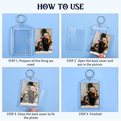 Hicarer Acrylic Photo Insert Keychain 2 x 3 Inch Double Sided Blank Picture Keyring DIY Custom Personalized for Women Men