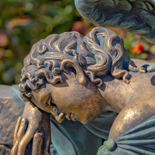 Zaer Ltd. Large Magnesium Angel Statues (Outdoor Safe) (35”T Napping On Bench Seraphina (Bronze Finish)) - size: 35"T Napping On Bench "Seraphina" (Bronze Finish)