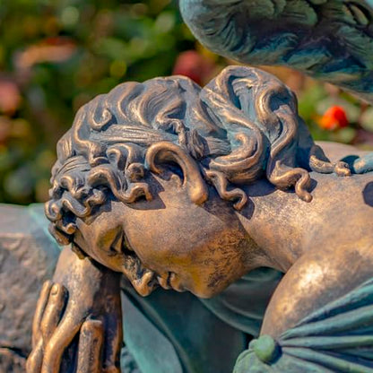 Zaer Ltd. Large Magnesium Angel Statues (Outdoor Safe) (35”T Napping On Bench Seraphina (Bronze Finish)) - size: 35"T Napping On Bench "Seraphina" (Bronze Finish)