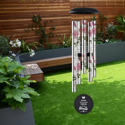 Memorial Wind Chimes for Loss of Loved One - Pink Rose Wind Chimes for Outside, Sympathy Gifts for Remembrance of Mother and Father,Windchimes in Memory of Loved One