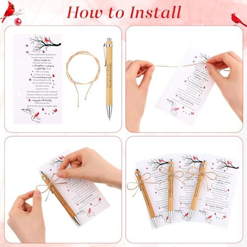 100 Set Memorial Funeral Favors Include Cardinal Prayer Cards and Bamboo Ballpoint Pens Funeral Pocket Token for Guest Sympathy Remembrance Gifts for Loss of Loved One