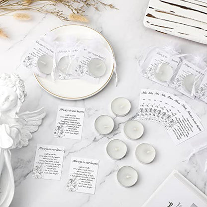 Coume 50 Set Funeral Favors - Tealight Candles, White Candles with Condolence Cards and Organza Bags for Guest Memorial Party (Minimalist) - style: Minimalist