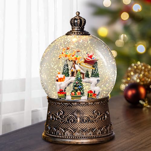 Christmas Snow Globes Lantern with Music, Winter Village Scene Snow Globes with Swirling Glitter Effects, USB/Battery Powered with 6-Hour Timer, Christmas Decorations - color: Village Scene