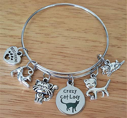 Kit's Kiss Cat Bracelet Pets Lover Kitty Crazy Lady Cat Mom Gift Best Friend Paw Print Bangle Bracelet