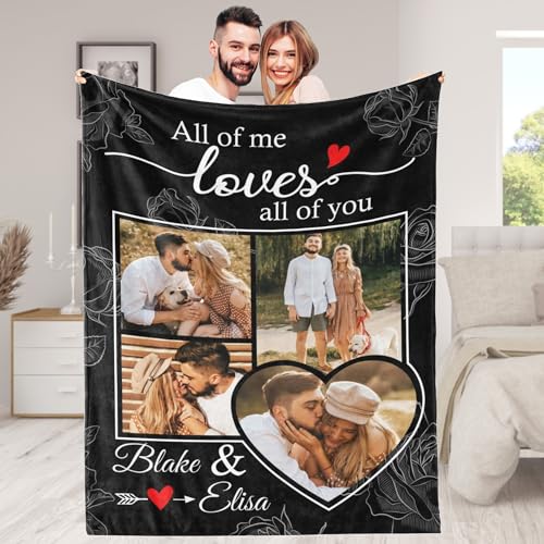Custom Couple Blanket with 4 Pictures Personalized Photo Collage Throw Blanket with Name All of me Loves All of You Blanket Anniversary Valentine's Day Gift for Husband Wife Boyfriend Girlfriend - color: Style 33