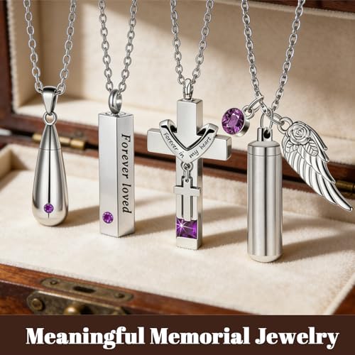 16 Set Cremation Jewelry Urn Necklaces for Ashes Small Urn Stainless Steel Keepsake Urns Memorial Locket Sharing Mini Ash Holders Waterproof for Human Adult Female Male Loved One (16Pcs-Purple) - color: 16pcs-purple