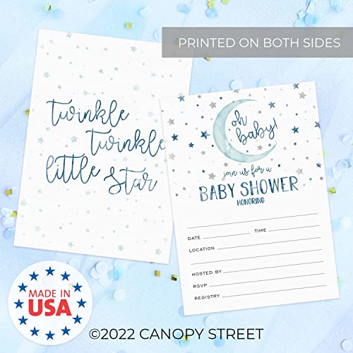 Canopy Street Starry Delight Baby Shower Invites / 25 Invitation Cards With White Envelopes / 5" x 7" Flat Twinkle Star Invitations/Fill In Gender Neutral Baby Party Cards/Made In The USA - color: Starry Delight