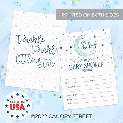 Canopy Street Starry Delight Baby Shower Invites / 25 Invitation Cards With White Envelopes / 5" x 7" Flat Twinkle Star Invitations/Fill In Gender Neutral Baby Party Cards/Made In The USA - color: Starry Delight